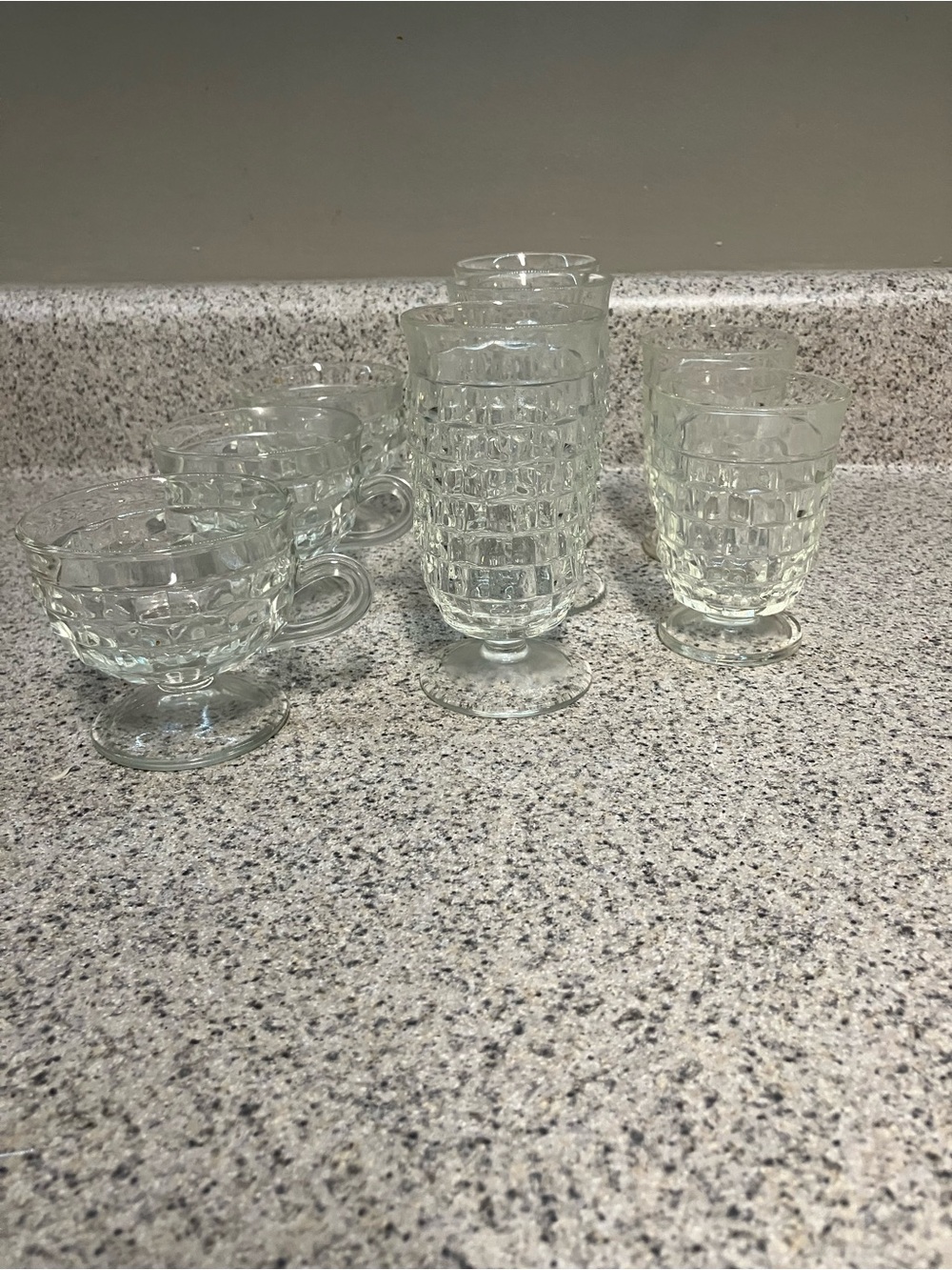 Clear Vintage Glass Footed Tumblers and Dessert Cups - Set of 8
